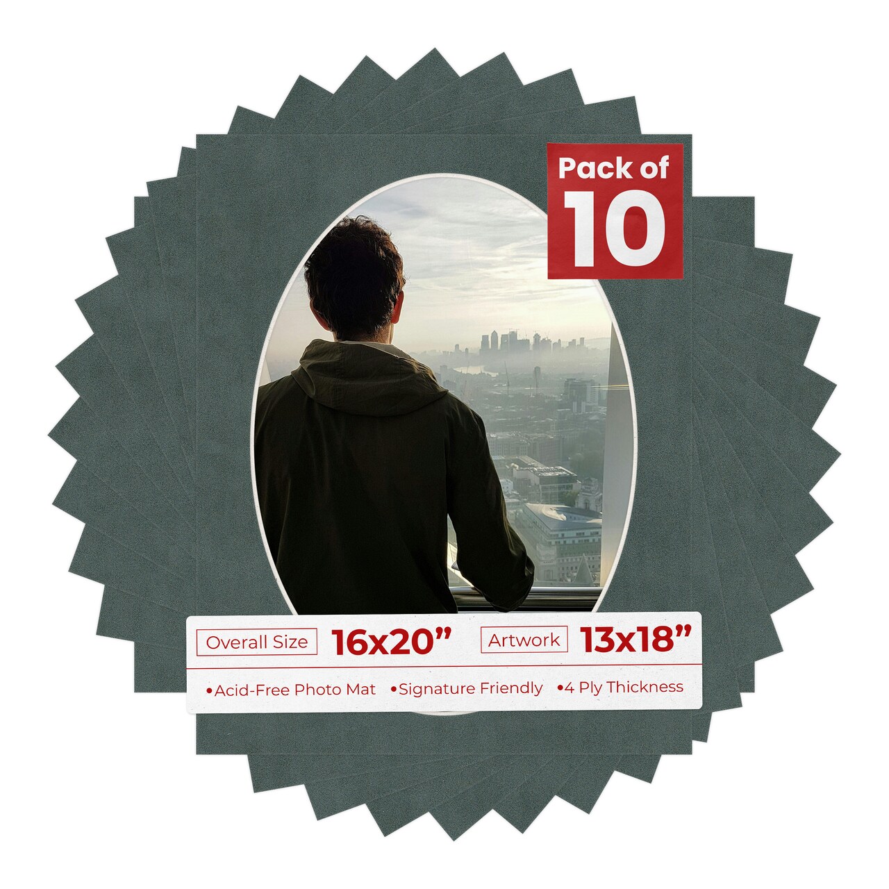 Dark Grey Suede Mat Board for 16x20 Frames - Oval Opening for 13x18 Photos